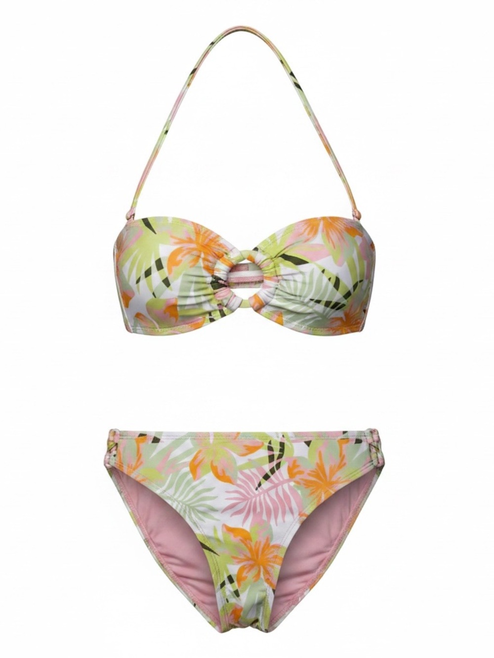 Roxy Women’s Small Tropical Floral 2 Piece Bikini Bandeau Ring Front Swimsuit